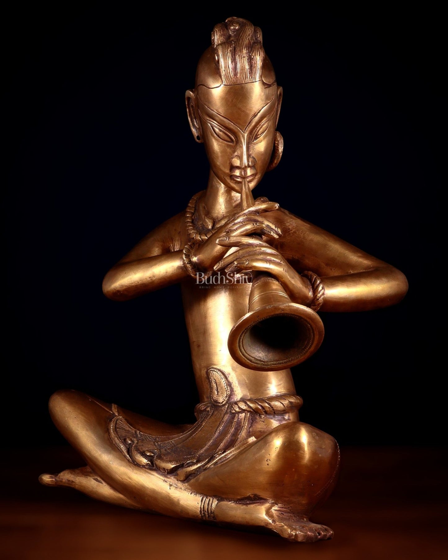 Brass Tansen Musician Statue – shehnayi player 18" showpiece - Budhshiv.com