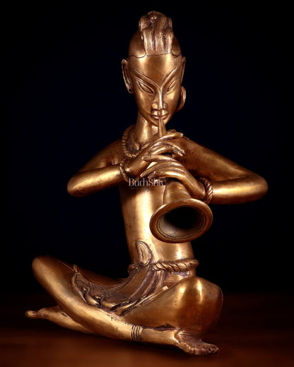 Brass Tansen Musician Statue – shehnayi player 18" showpiece - Budhshiv.com