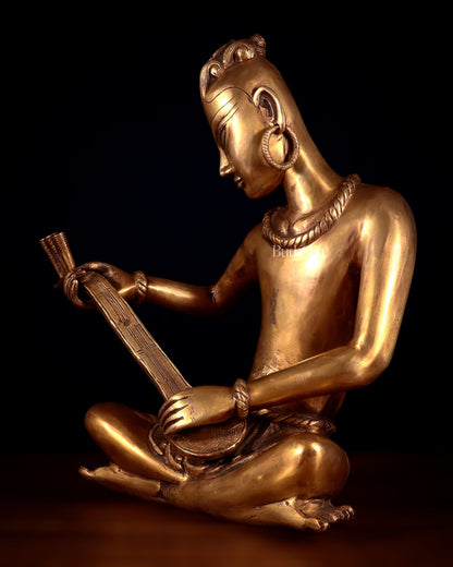 Brass Tansen Musician Statue – Sitar player 18" showpiece - Budhshiv.com