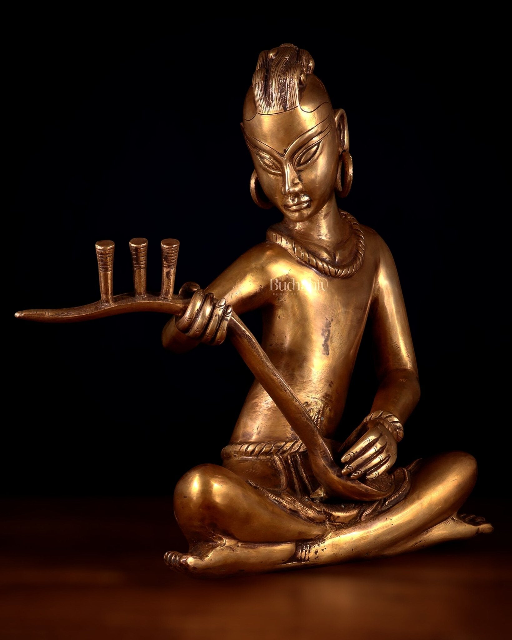 Brass Tansen Musician Statue – Sitar player 18" showpiece - Budhshiv.com