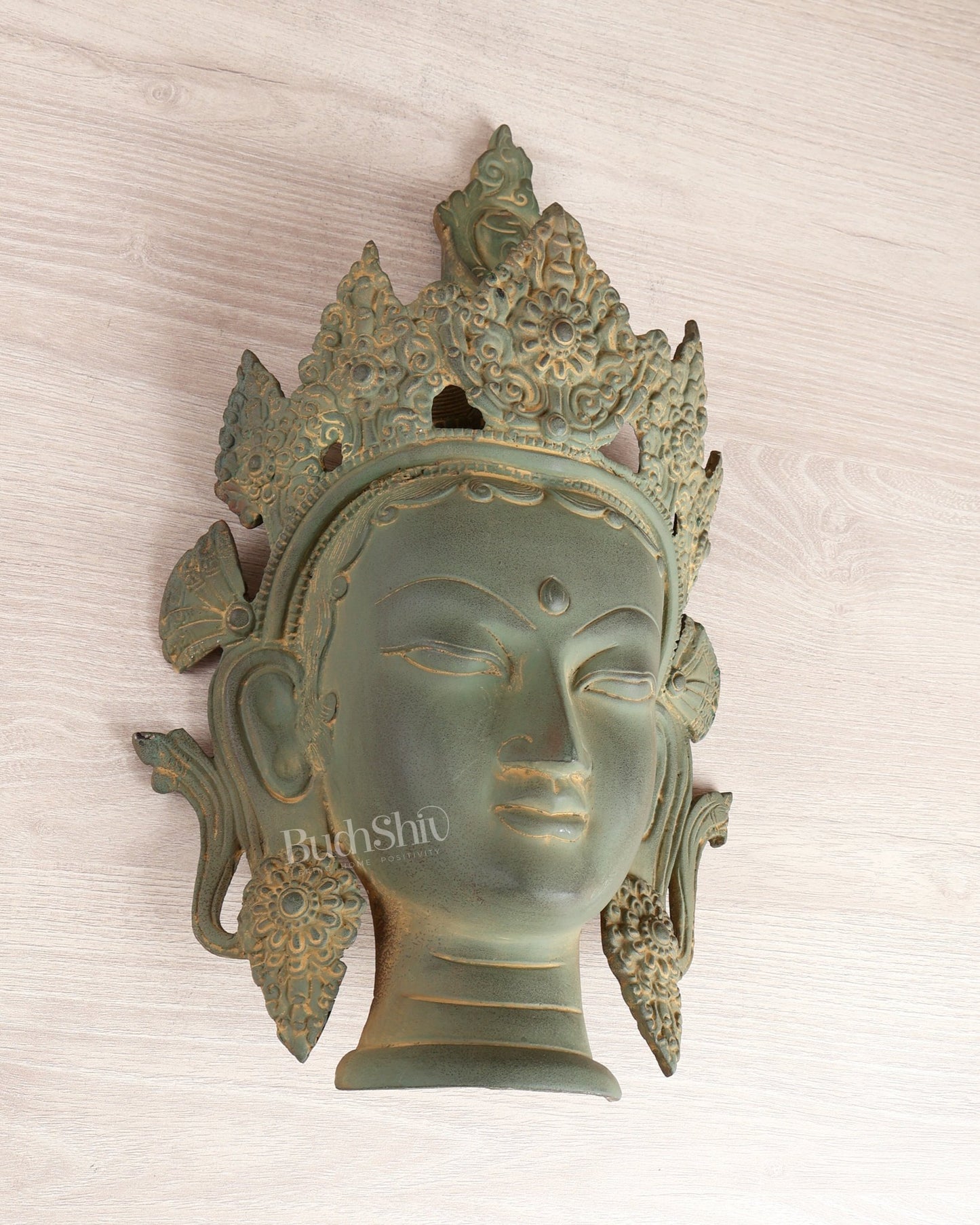 Brass Tara Face Mask Wall Hanging – Buddhist Tara Head 14" - Budhshiv.com