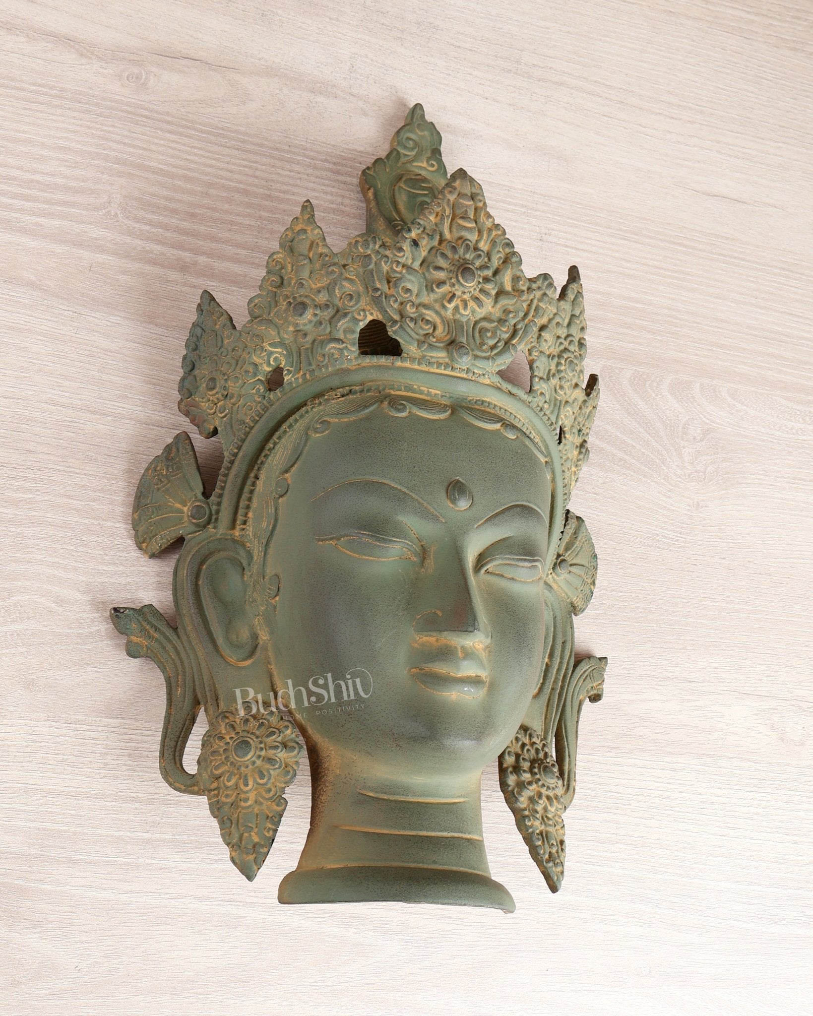 Brass Tara Face Mask Wall Hanging – Buddhist Tara Head 14" - Budhshiv.com