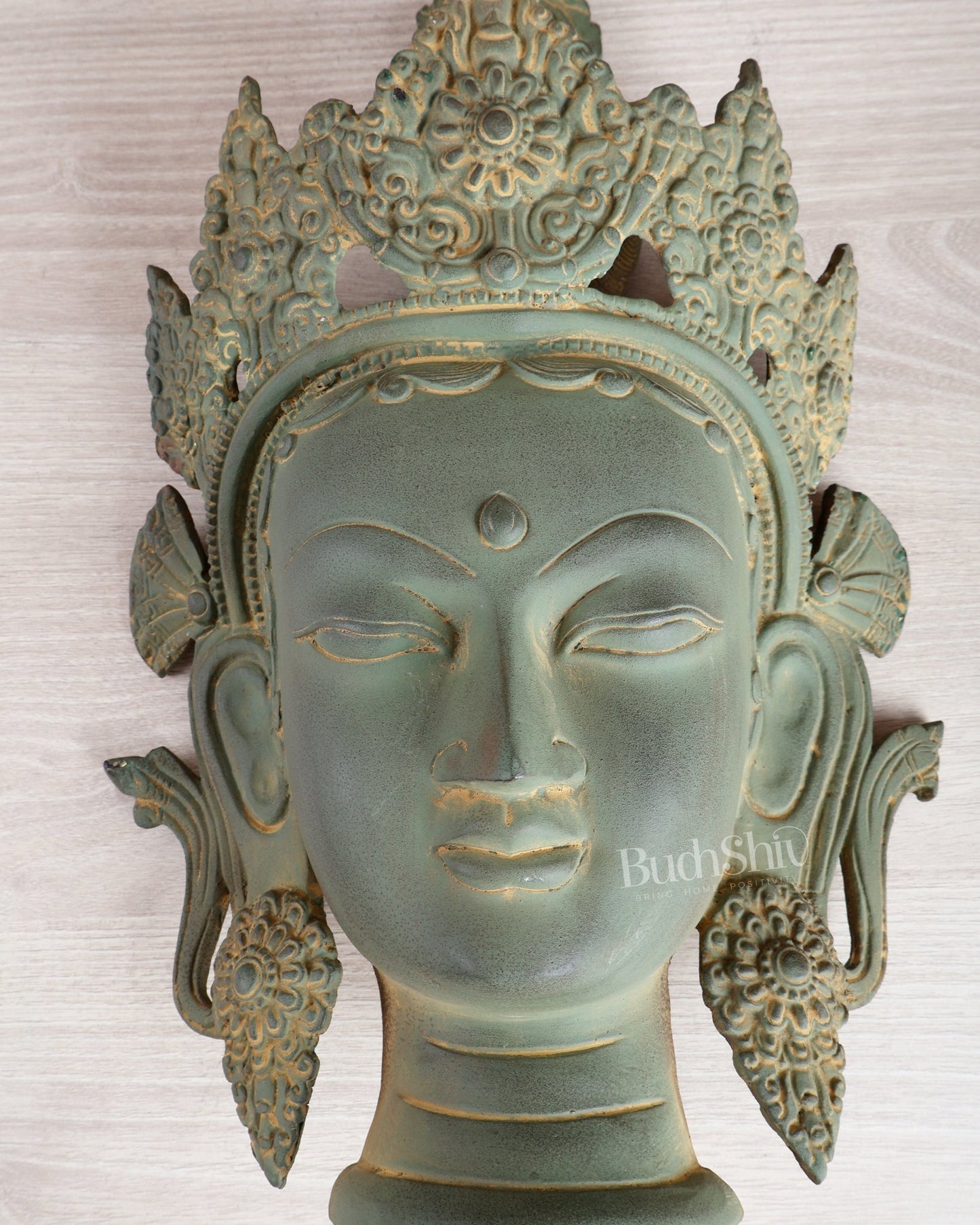 Brass Tara Face Mask Wall Hanging – Buddhist Tara Head 14" - Budhshiv.com