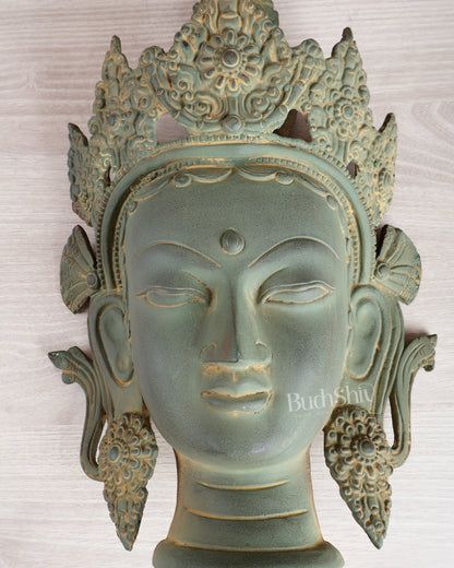 Brass Tara Face Mask Wall Hanging – Buddhist Tara Head 14" - Budhshiv.com