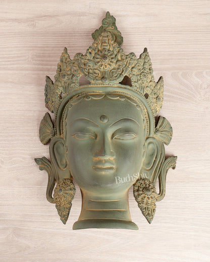 Brass Tara Face Mask Wall Hanging – Buddhist Tara Head 14" - Budhshiv.com