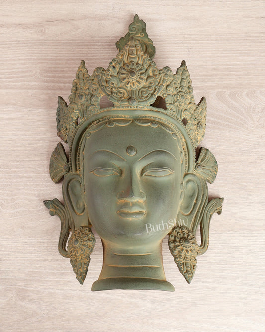Brass Tara Face Mask Wall Hanging – Buddhist Tara Head 14" - Budhshiv.com
