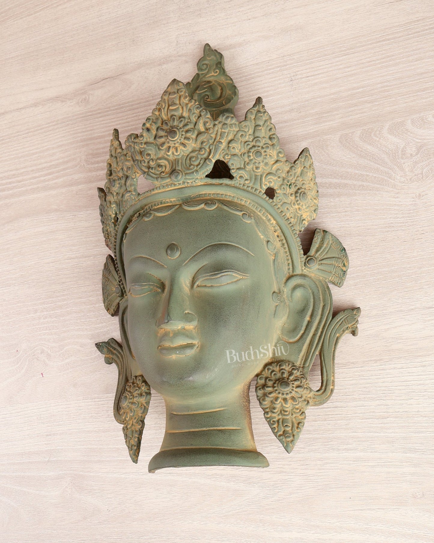 Brass Tara Face Mask Wall Hanging – Buddhist Tara Head 14" - Budhshiv.com