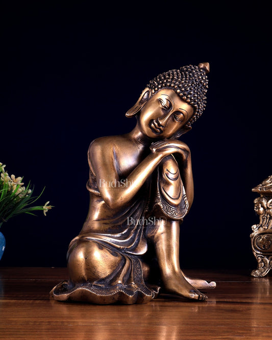 Brass Thinking Buddha Statue – Resting on Knee Pose 12 inch - Budhshiv.com