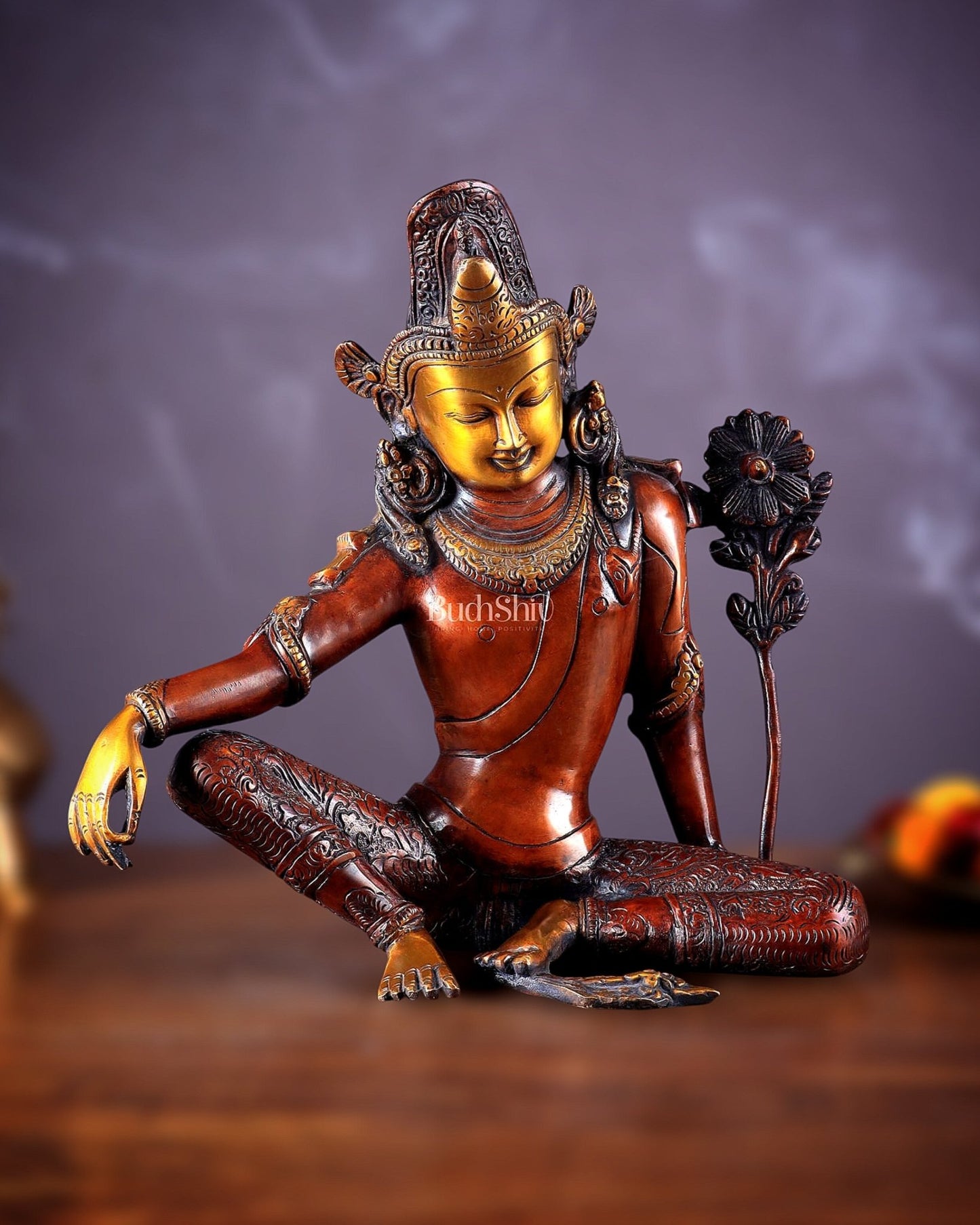 Brass Tibetan Chenrezig Statue 10.8" - Budhshiv.com