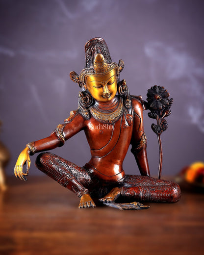Brass Tibetan Chenrezig Statue 10.8" - Budhshiv.com