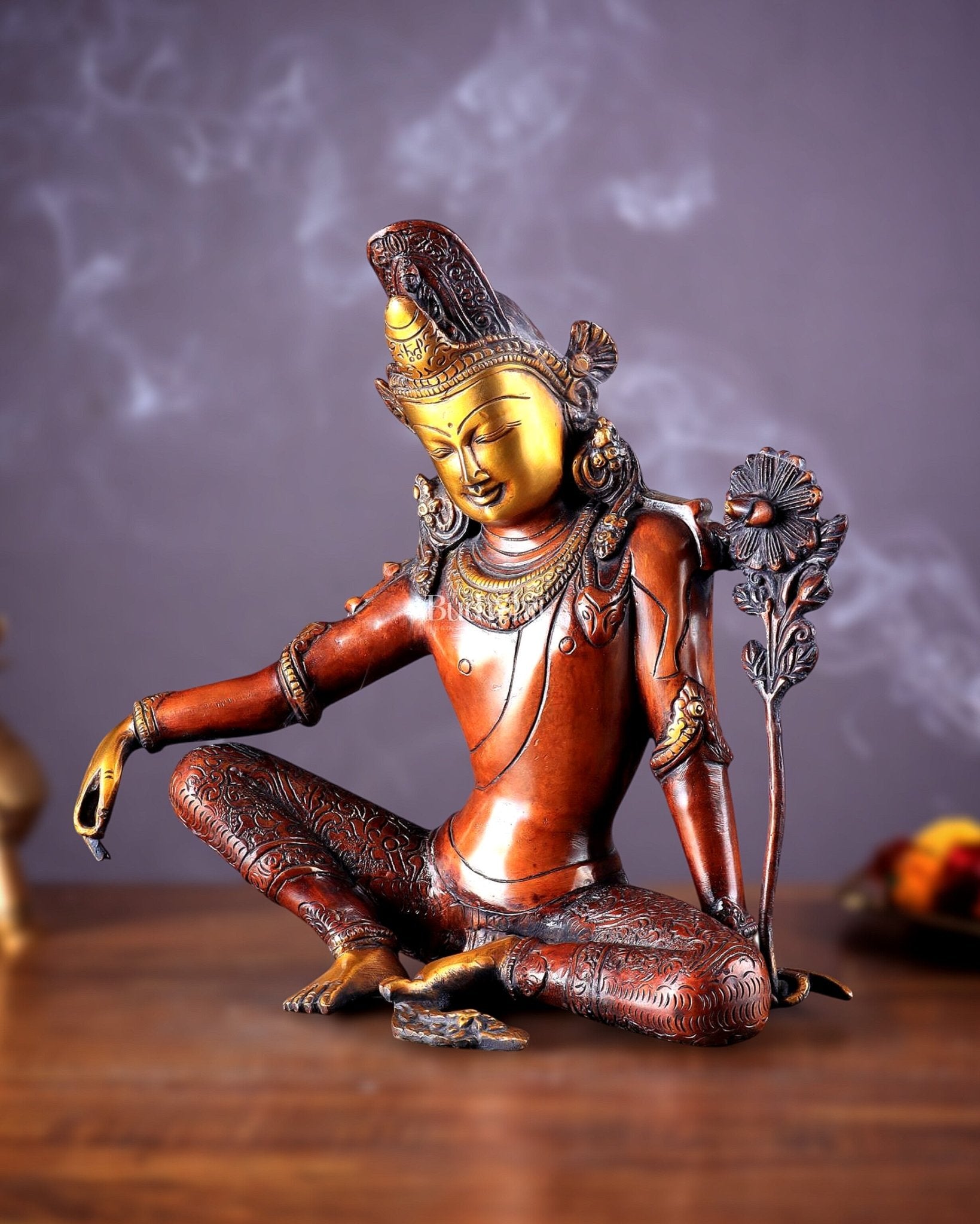 Brass Tibetan Chenrezig Statue 10.8" - Budhshiv.com