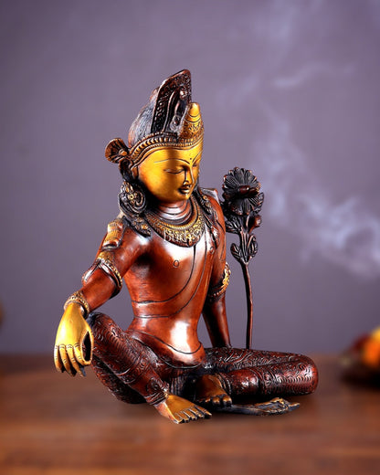 Brass Tibetan Chenrezig Statue 10.8" - Budhshiv.com