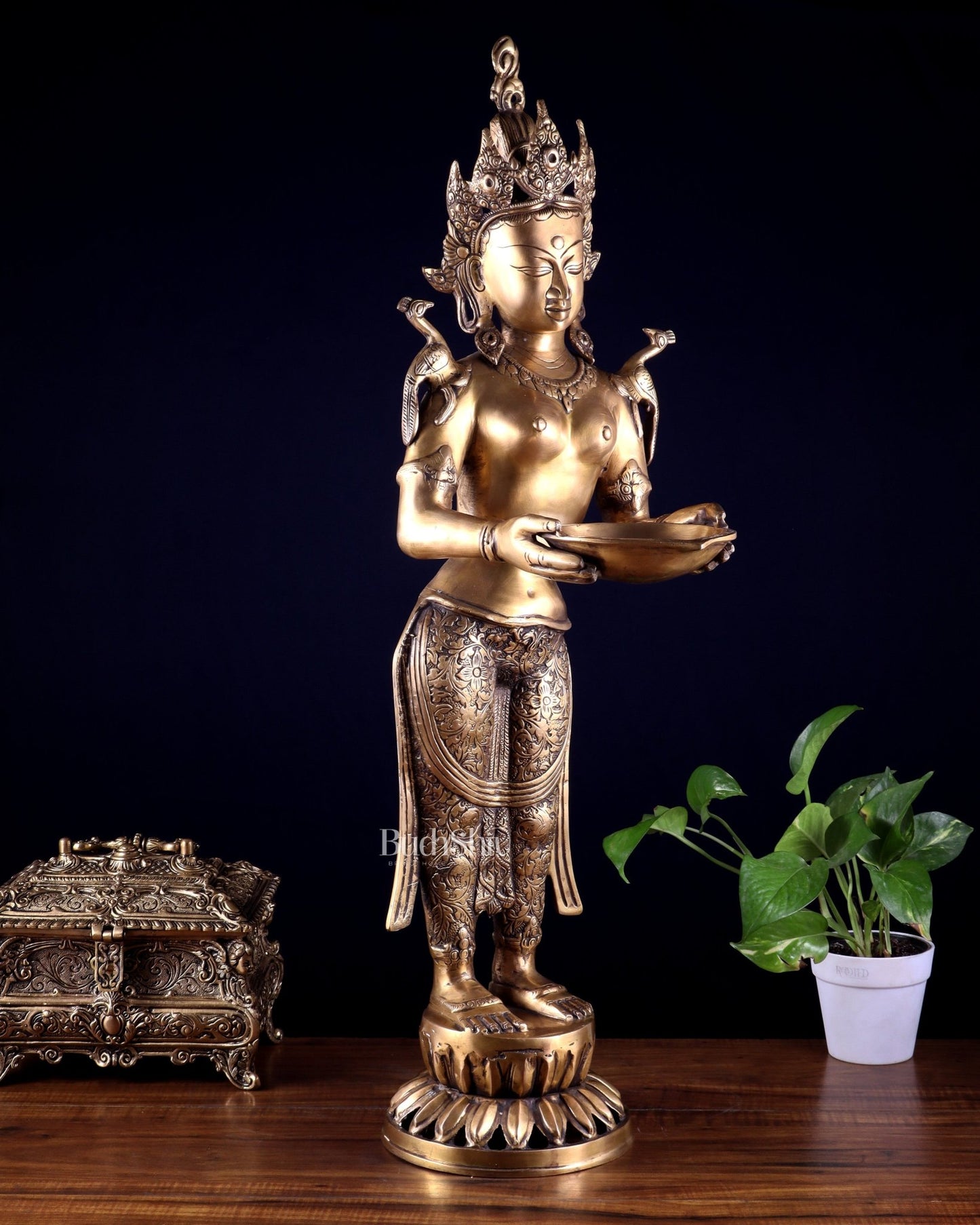 Brass Tibetan Deep Lakshmi Statue – Welcome Lady for Home Entrances | 30.5" - Budhshiv.com