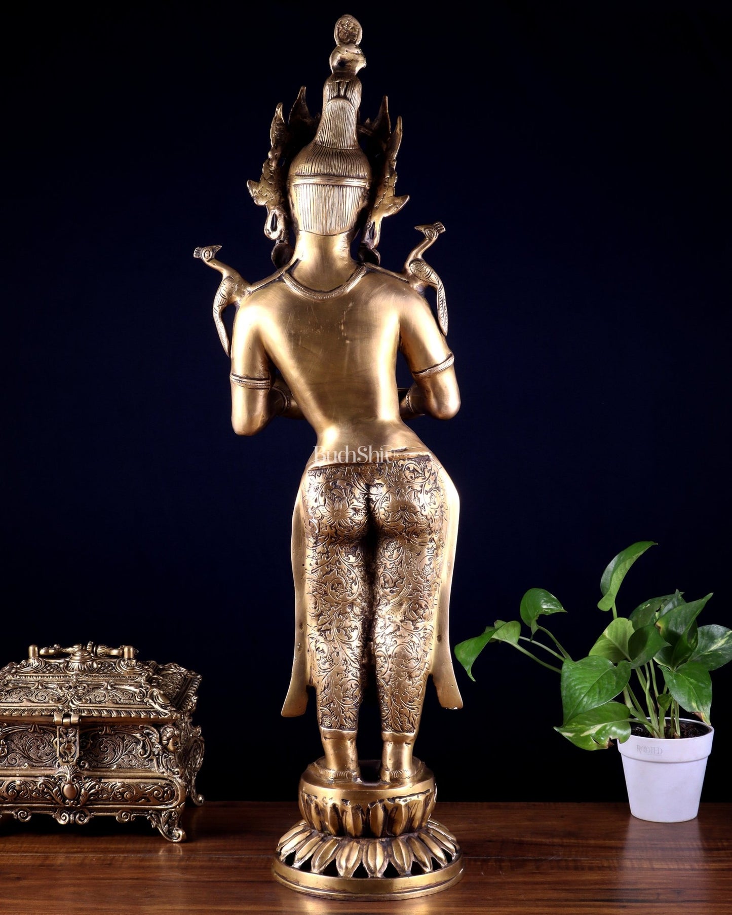 Brass Tibetan Deep Lakshmi Statue – Welcome Lady for Home Entrances | 30.5" - Budhshiv.com