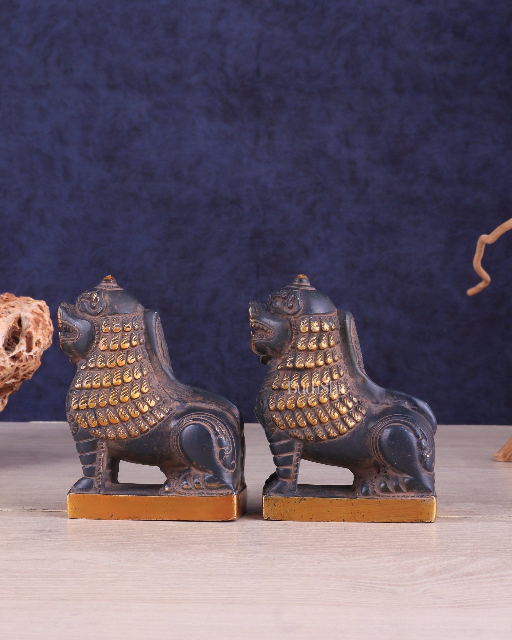 Brass Tibetan Snow Lion Pair – vintage Brass patina - Budhshiv.com