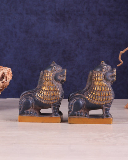 Brass Tibetan Snow Lion Pair – vintage Brass patina - Budhshiv.com