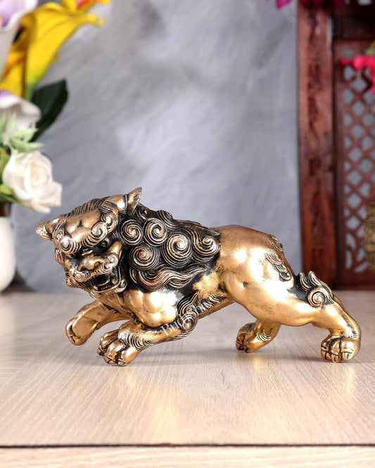 Brass Tibetan Snow Lion Showpiece – Handcrafted Auspicious Guardian Sculpture - Budhshiv.com
