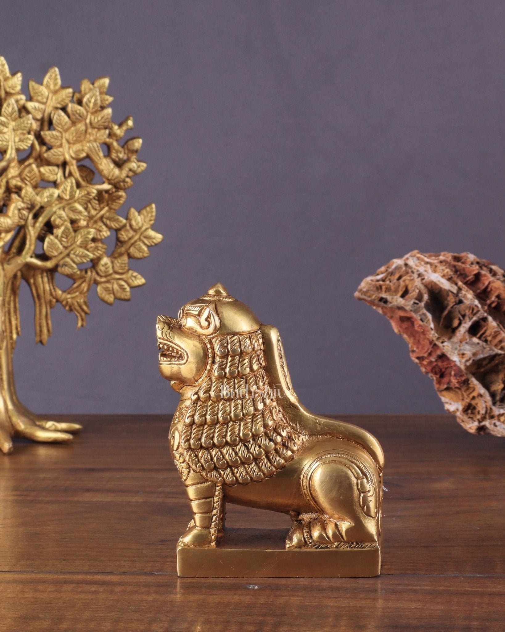 Brass Tibetan Snow Lion Showpiece – Symbol of Strength and Protection - Budhshiv.com