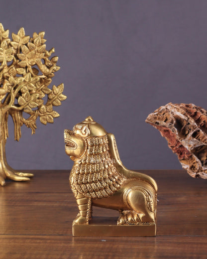 Brass Tibetan Snow Lion Showpiece – Symbol of Strength and Protection - Budhshiv.com