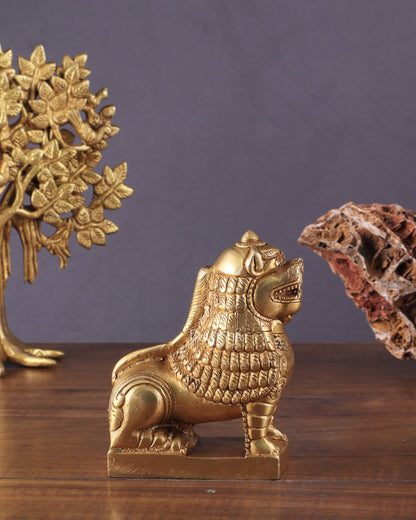 Brass Tibetan Snow Lion Showpiece – Symbol of Strength and Protection - Budhshiv.com