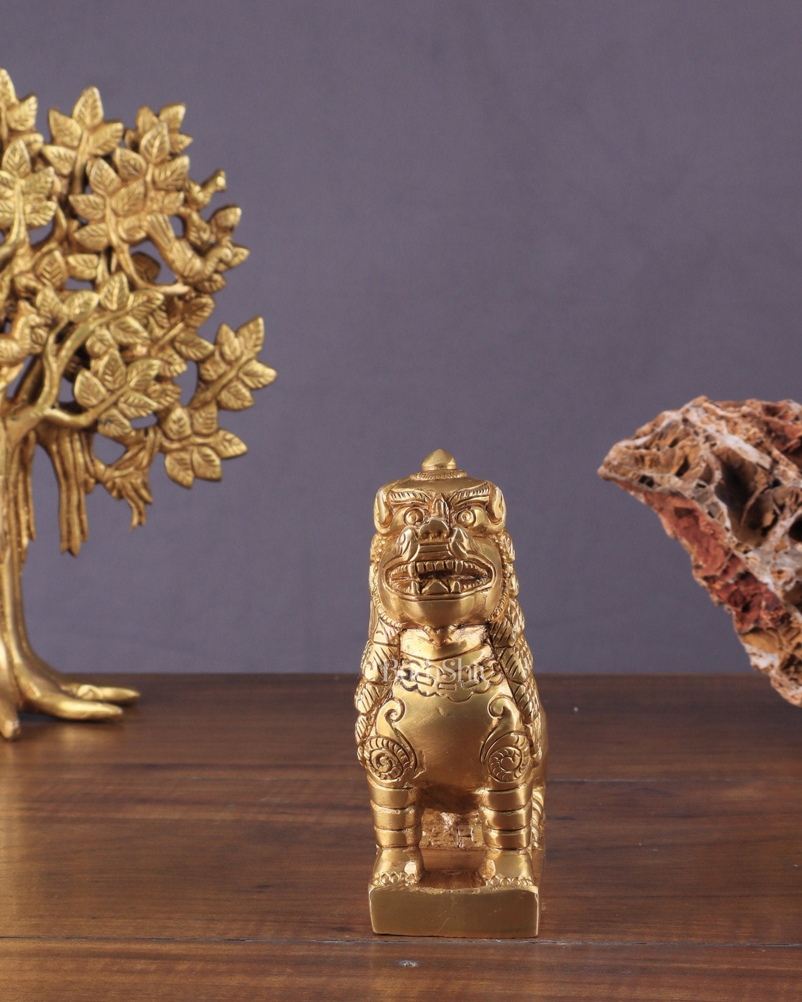 Brass Tibetan Snow Lion Showpiece – Symbol of Strength and Protection - Budhshiv.com