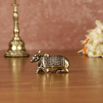 Brass Tiny Miniature Nandi Idol - 1" Tall - Budhshiv.com