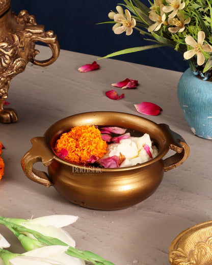 Brass Tiny Urli – Antique Matte Finish | 5” Wide - Budhshiv.com