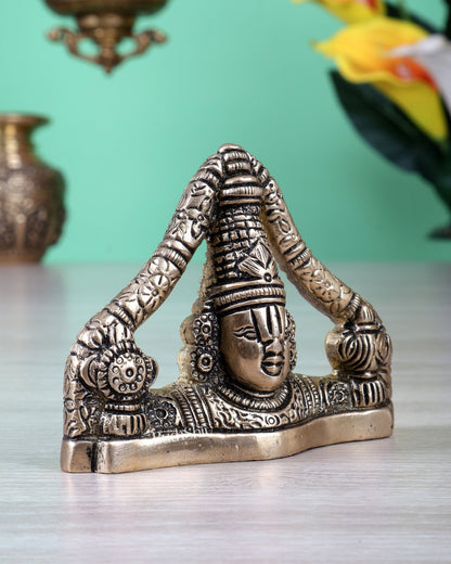 Brass Tirupati Balaji Bust Face Table Idol – Mini Sacred Venkateswara Statue (3 Inch) - Budhshiv.com
