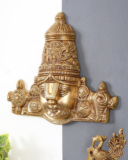 Brass Tirupati Balaji Face Wall Hanging 15 inch wide - Budhshiv.com