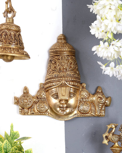 Brass Tirupati Balaji Face Wall Hanging 15 inch wide - Budhshiv.com