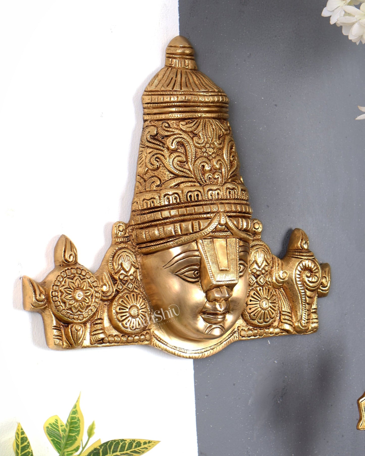 Brass Tirupati Balaji Face Wall Hanging 15 inch wide - Budhshiv.com