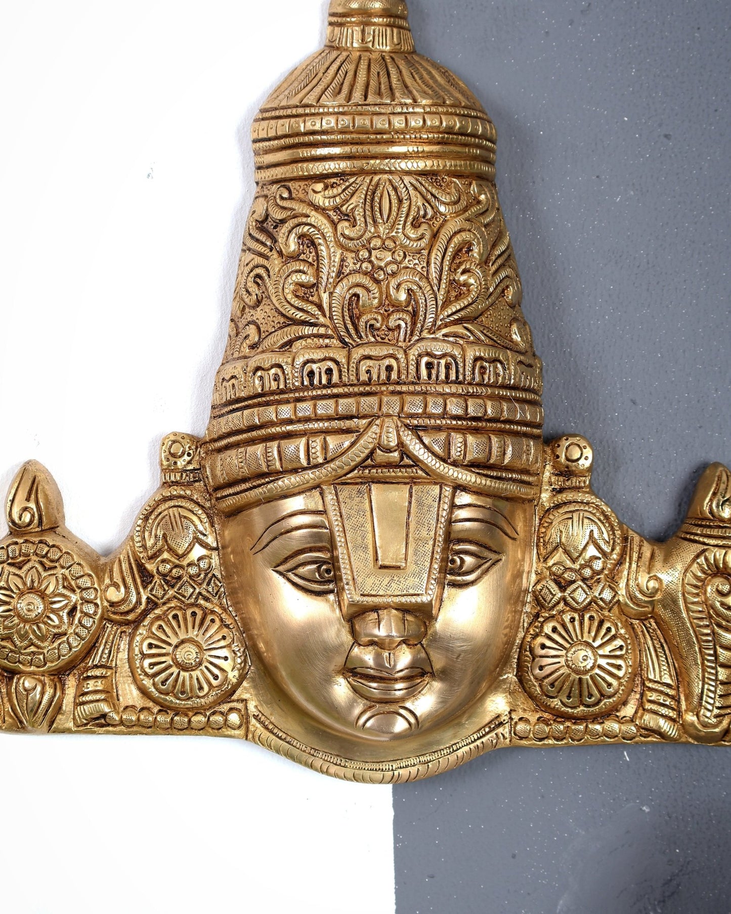 Brass Tirupati Balaji Face Wall Hanging 15 inch wide - Budhshiv.com