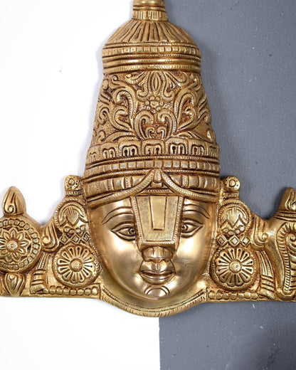 Brass Tirupati Balaji Face Wall Hanging 15 inch wide - Budhshiv.com