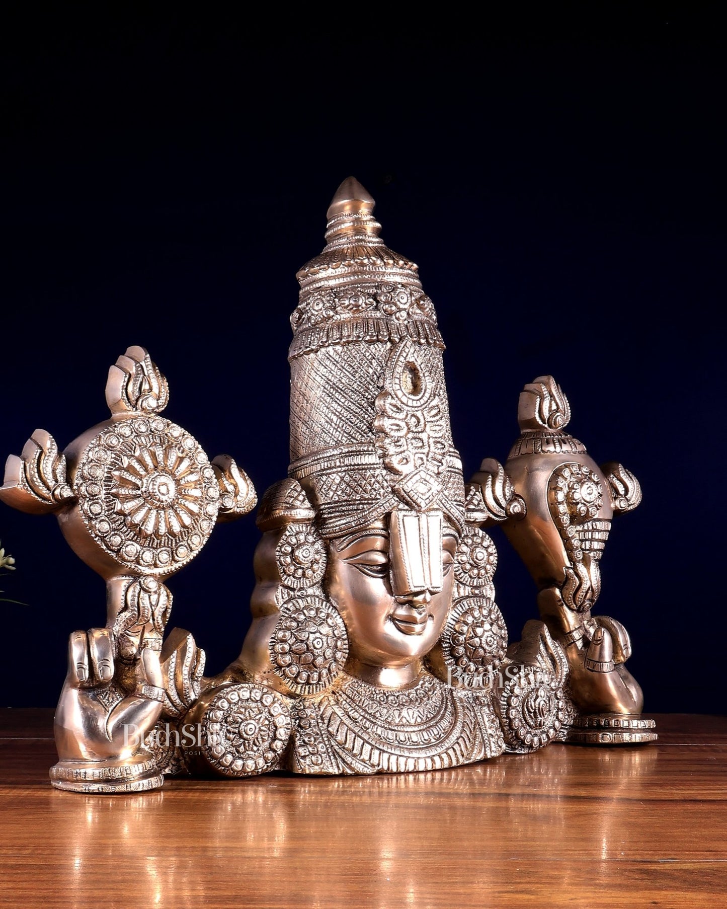 Brass Tirupati Balaji Face Wall Hanging 20 inch matte finish - Budhshiv.com