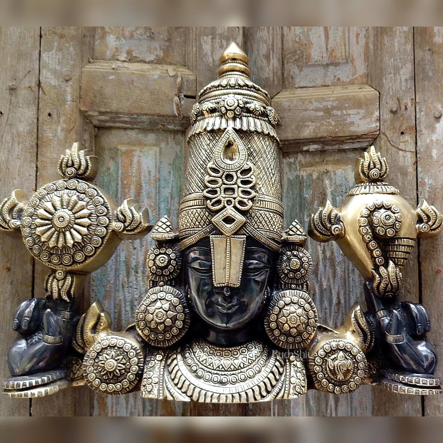 Brass Tirupati Balaji Face Wall Hanging Black and Golden - Budhshiv.com
