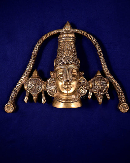 Brass Tirupati Balaji Face Wall Hanging Golden Shankh and Chakra - Budhshiv.com