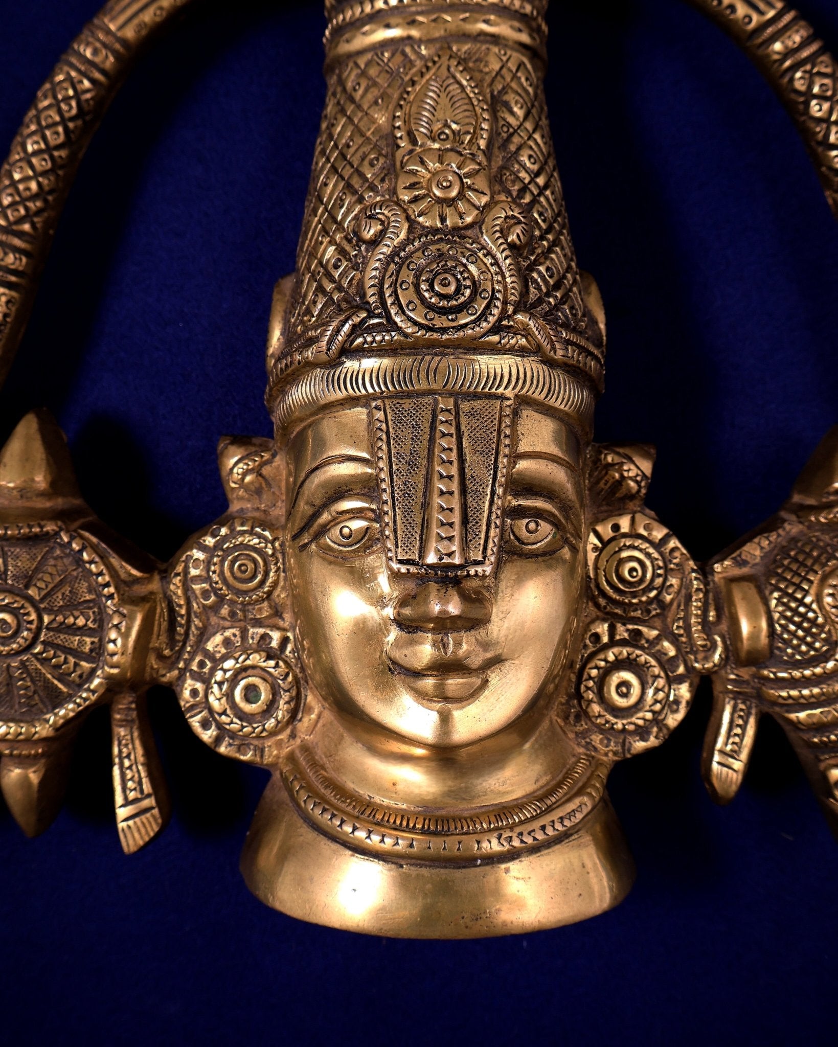 Brass Tirupati Balaji Face Wall Hanging Golden Shankh and Chakra - Budhshiv.com