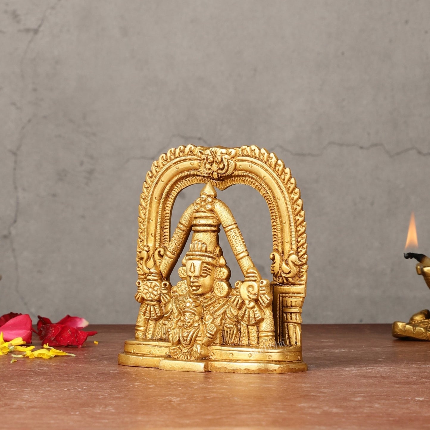 Brass Tirupati Balaji Face with Lakshmi Bust Table Accent - 4.25 - inch - Budhshiv.com