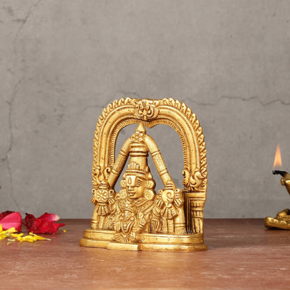 Brass Tirupati Balaji Face with Lakshmi Bust Table Accent - 4.25 - inch - Budhshiv.com