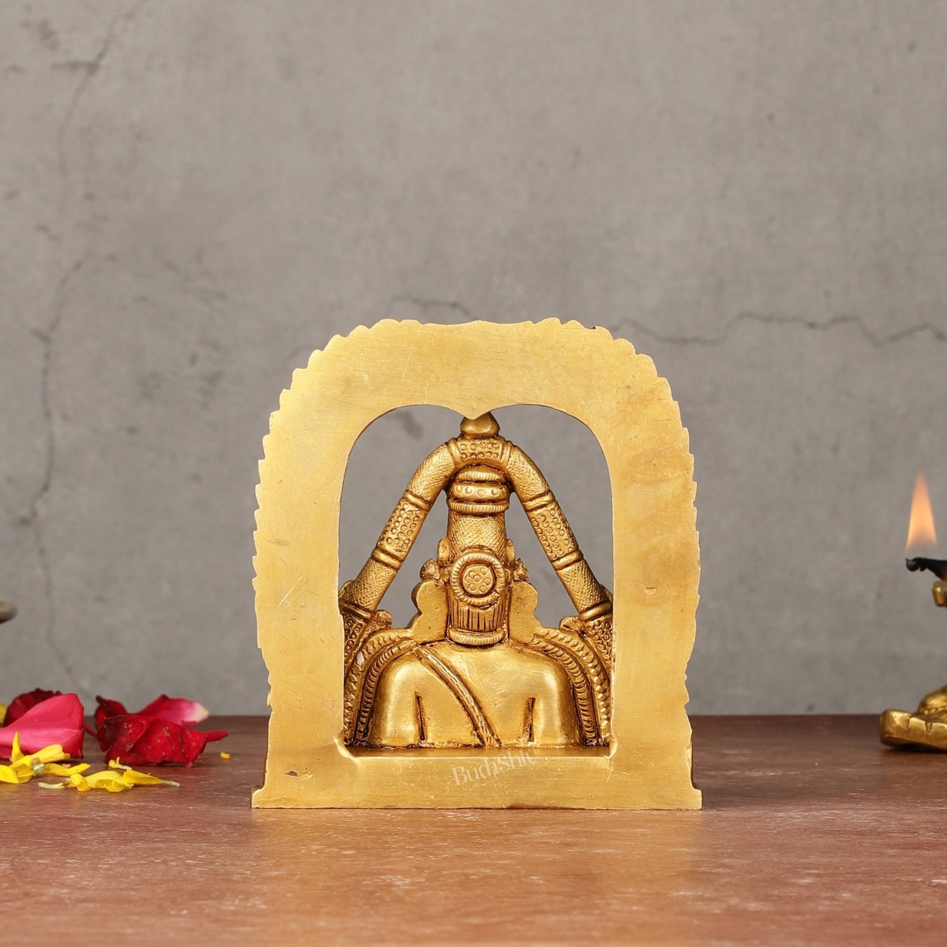 Brass Tirupati Balaji Face with Lakshmi Bust Table Accent - 4.25 - inch - Budhshiv.com