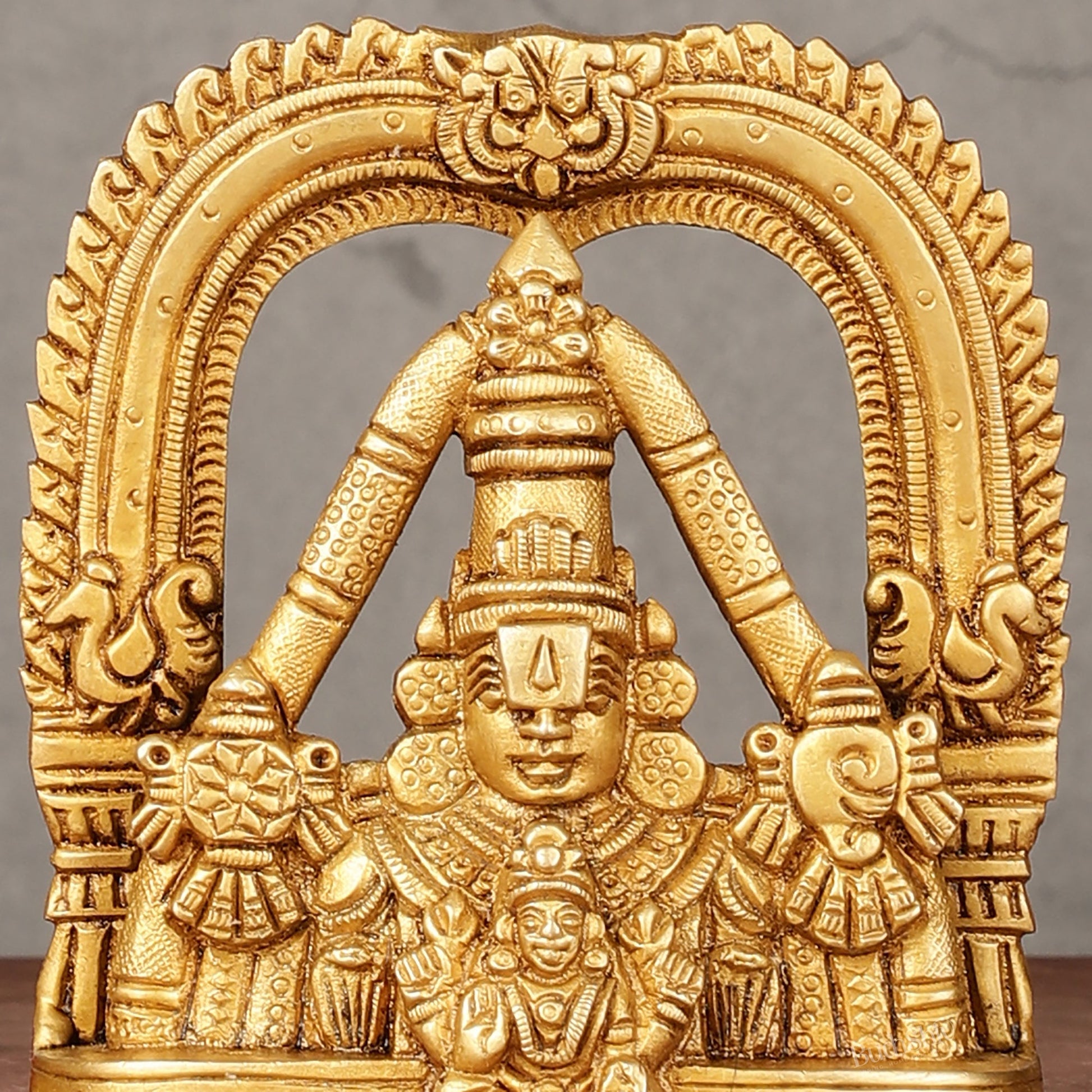 Brass Tirupati Balaji Face with Lakshmi Bust Table Accent - 4.25 - inch - Budhshiv.com
