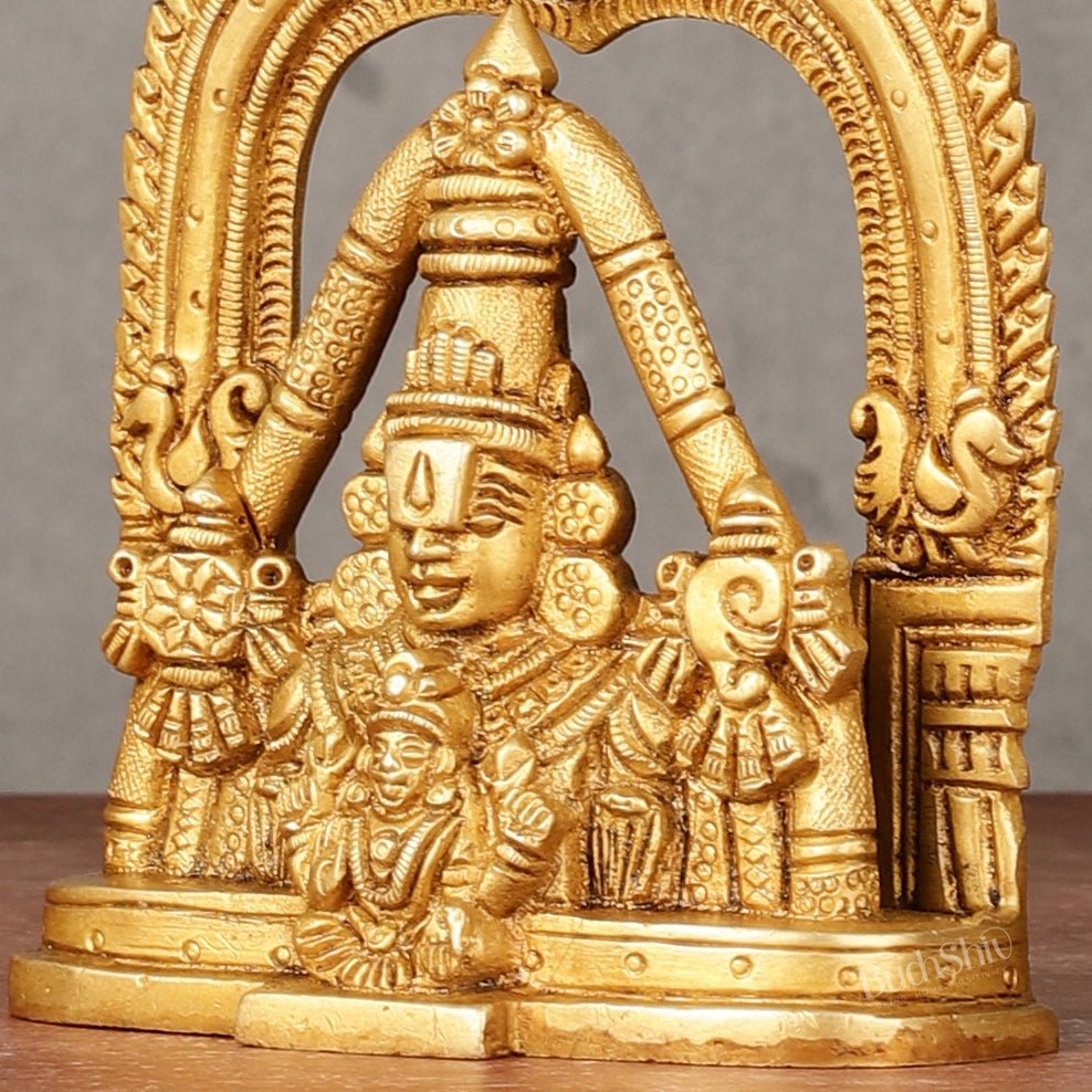 Brass Tirupati Balaji Face with Lakshmi Bust Table Accent - 4.25 - inch - Budhshiv.com