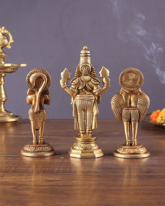 Brass Tirupati Balaji, Garuda, and Hanuman Trio – Divine Idols Set 5.5" - Budhshiv.com