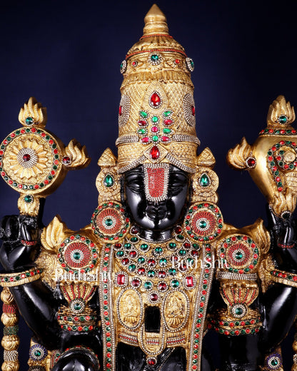 Brass Tirupati Balaji Idol 48 inch with jewellers meenakari Stonework - Budhshiv.com