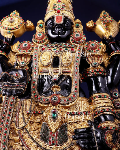 Brass Tirupati Balaji Idol 48 inch with jewellers meenakari Stonework - Budhshiv.com