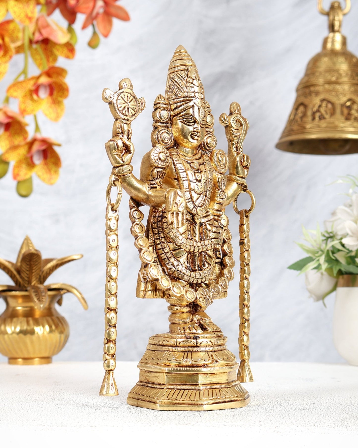 Brass Tirupati Balaji Idol | Height: 9 inch enhanced carvings - Budhshiv.com