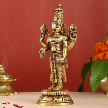 Brass tirupati balaji idol lord Venkateshwara statue 11" - Budhshiv.com