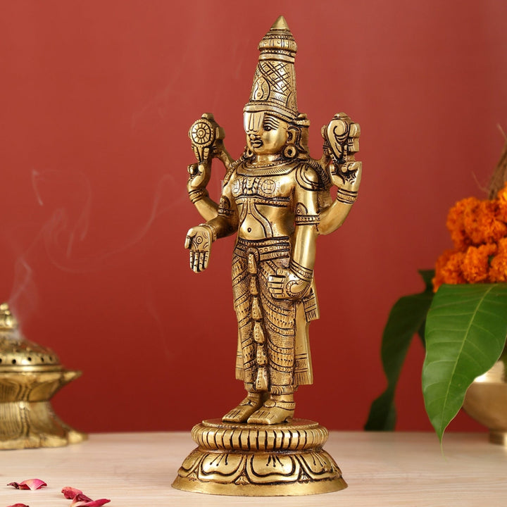 Brass tirupati balaji idol lord Venkateshwara statue 11" - Budhshiv.com