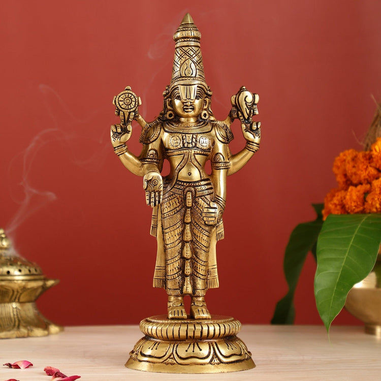 Brass tirupati balaji idol lord Venkateshwara statue 11" - Budhshiv.com