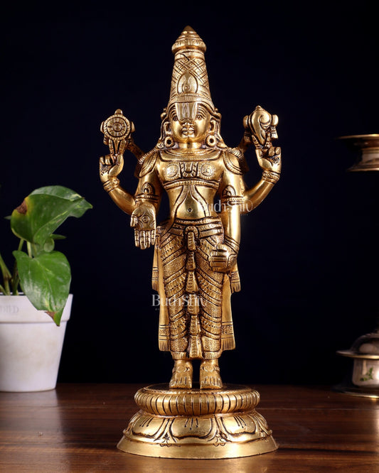 Brass tirupati balaji idol lord Venkateshwara statue 11" - Budhshiv.com